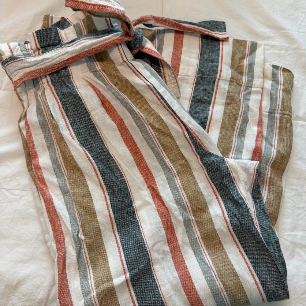 Madewell Woman Striped Pants in White, Rust & Olive
